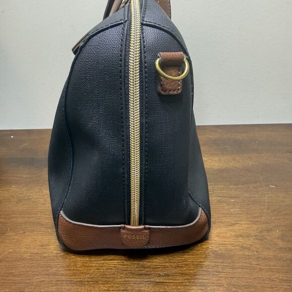 Fossil Sydney Satchel Shoulder Bag Black Brown Leather  Double Handles - Picture 6 of 11